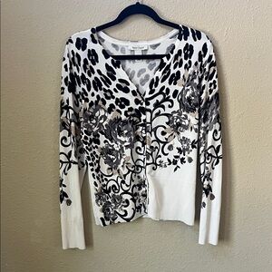 White House Black Market Black and White Patterned Cardigan
